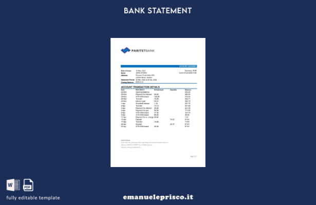 modello Excel di estratto conto bancario Paritet della Bielorussia in stile veri